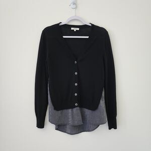 Madewell Womens Cotton Button Down Cardigan Sweater Size S Black Gray Shirt Tail